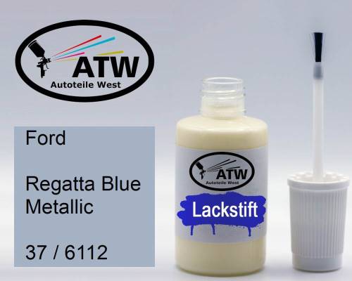Ford, Regatta Blue Metallic, 37 / 6112: 20ml Lackstift, von ATW Autoteile West.